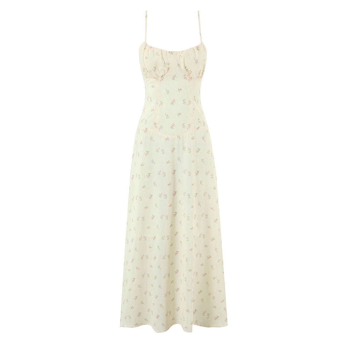 Women Clothing French Yellow Floral Drawstring Strap Dress Summer Sweet Slim Fit Vacation Beautiful Dress