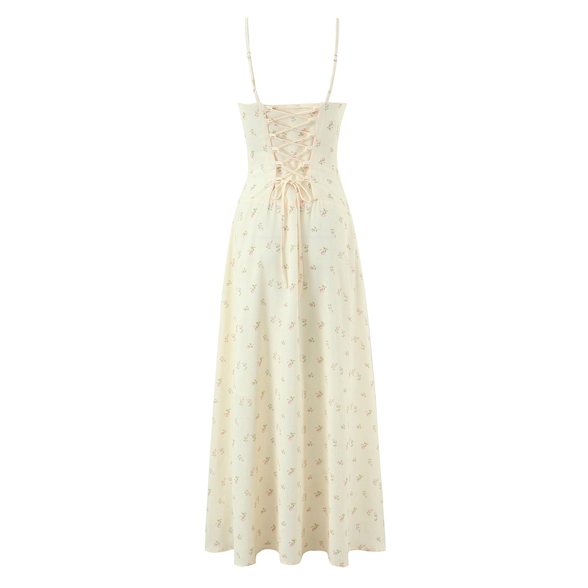 Women Clothing French Yellow Floral Drawstring Strap Dress Summer Sweet Slim Fit Vacation Beautiful Dress