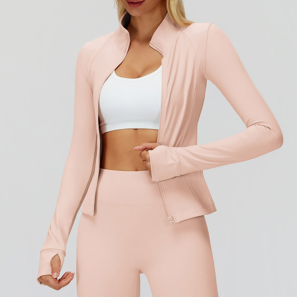 Autumn Winter Stand Collar Coat Zipper Windproof All Matching Warm Top Fitness Running Velvet Sport Coat