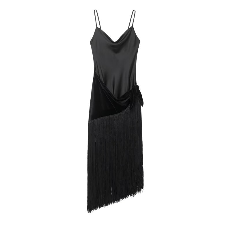 Winter Women Sexy Tassel Stitching Dress