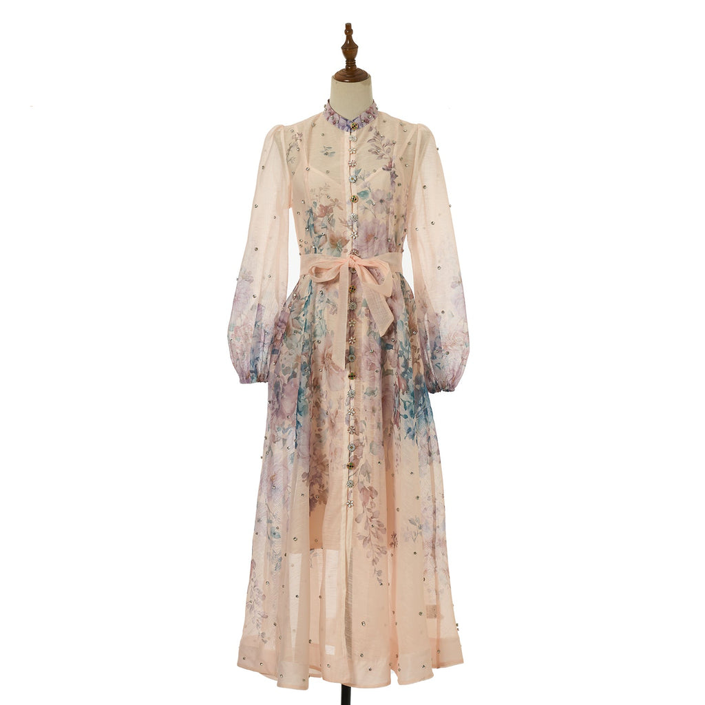 Women Printed Diamond Long Dress Two Piece Sets