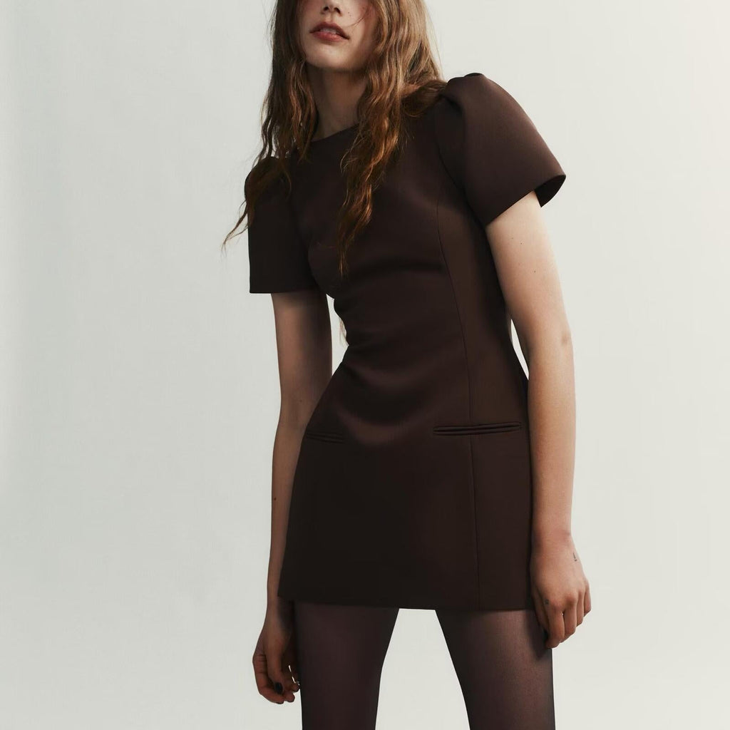 Graceful Fashionable Women Pleated Pocket Short Dress