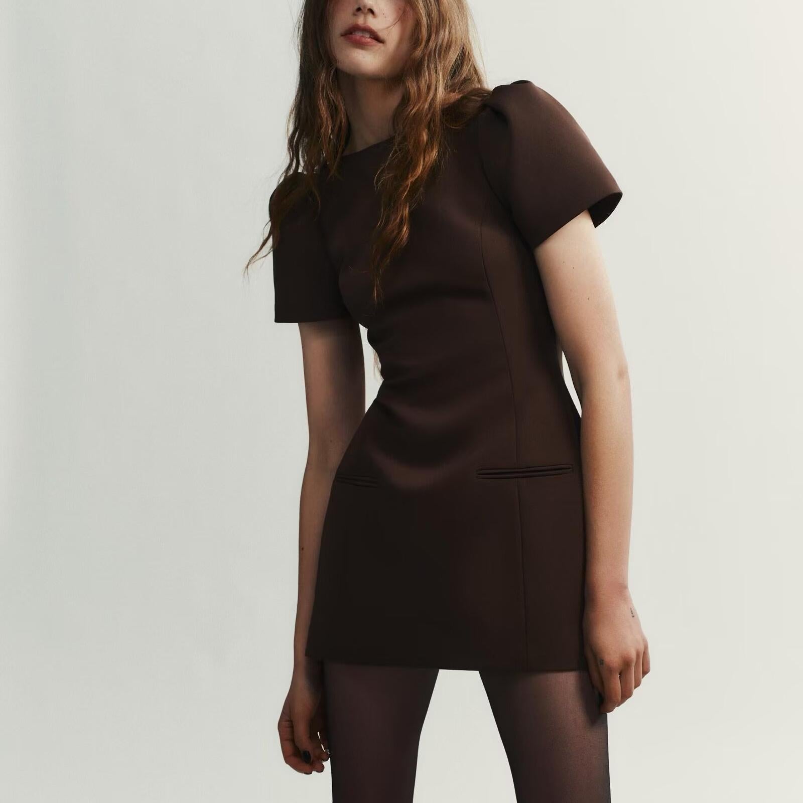 Graceful Fashionable Women Pleated Pocket Short Dress