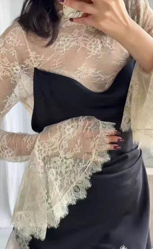 Women Clothing Product Lace Lined Black Camisole Dress