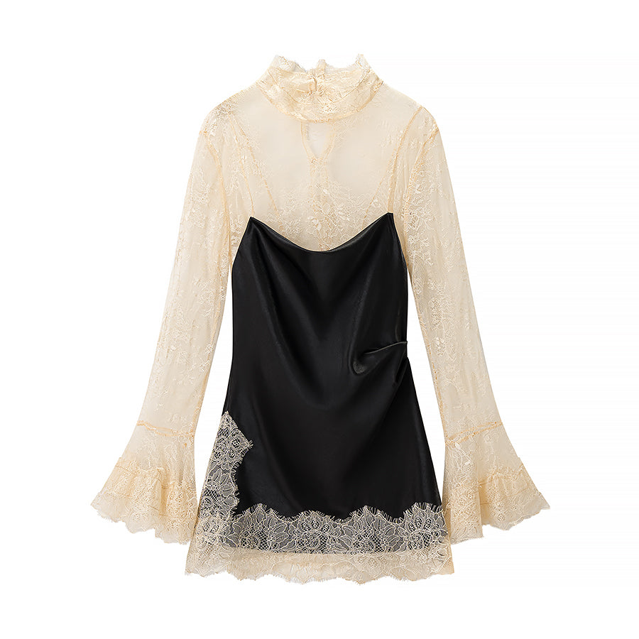 Women Clothing Product Lace Lined Black Camisole Dress