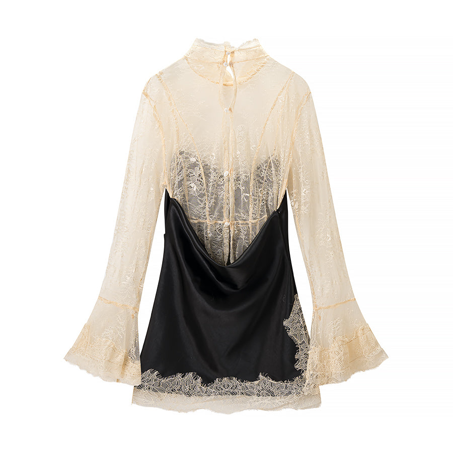 Women Clothing Product Lace Lined Black Camisole Dress