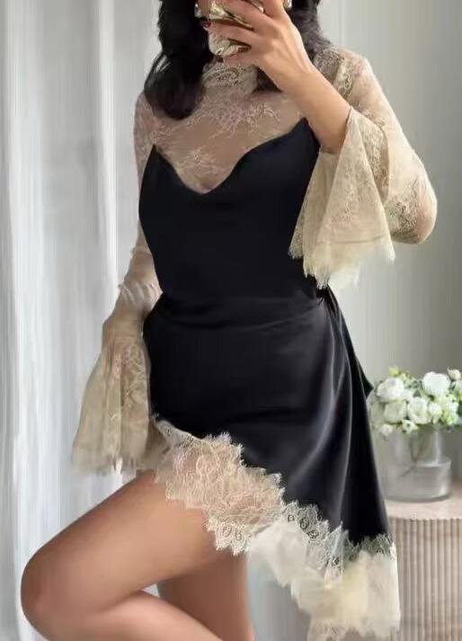 Women Clothing Product Lace Lined Black Camisole Dress