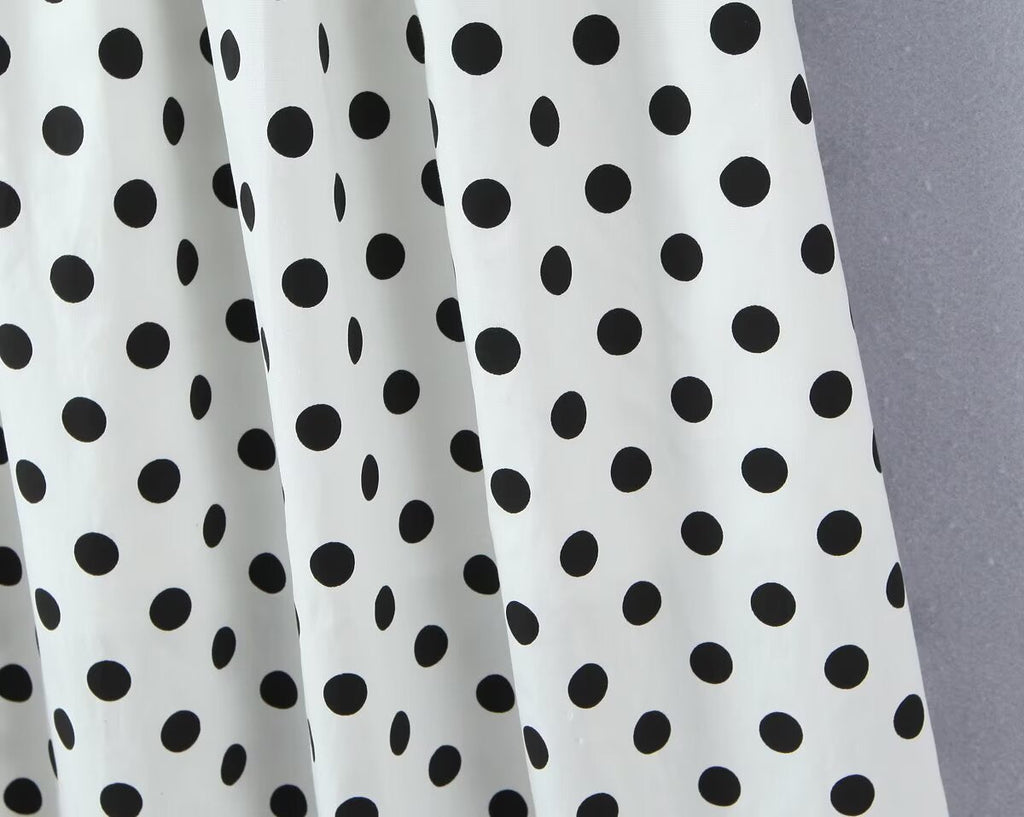 French Retro Dots Printed Lace Trim Holiday Dress Summer Waist Trimming Lace up Slim Fit Holiday Cami Long Dress