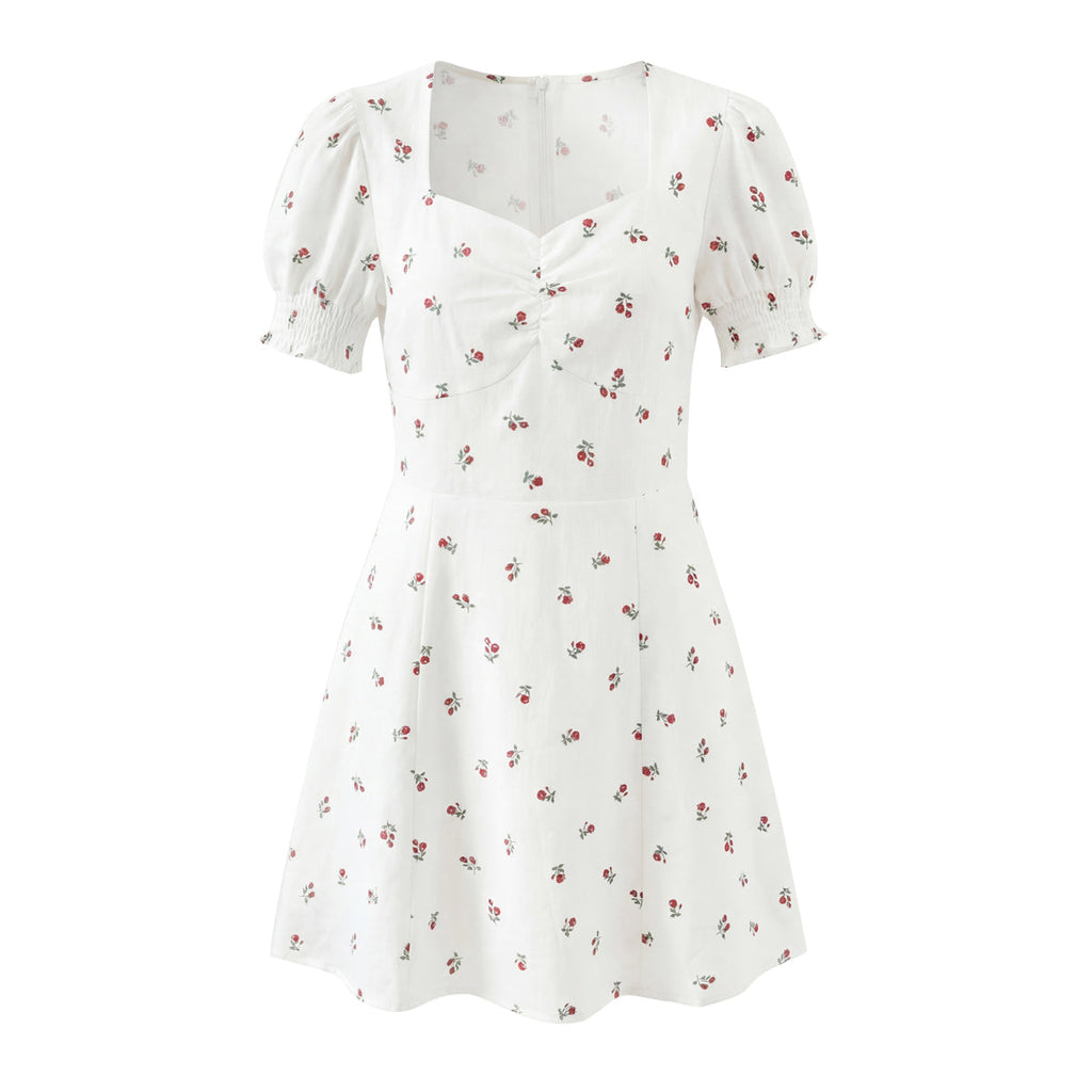 Autumn Women Clothing Waist Controlled Fashionable Sweet Puff Sleeve Dress Women