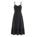 Spring French Floral Printed Waist Controlled Slimming All Matching Long Strap Dress