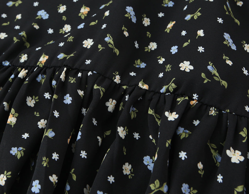 Spring French Floral Printed Waist Controlled Slimming All Matching Long Strap Dress