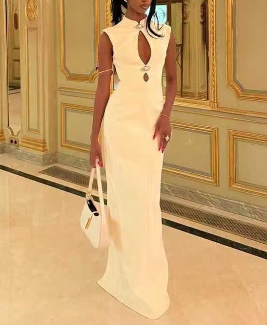 Autumn Winter Sexy Sexy Solid Color Slim Sleeveless Hollow Out Cutout Dress