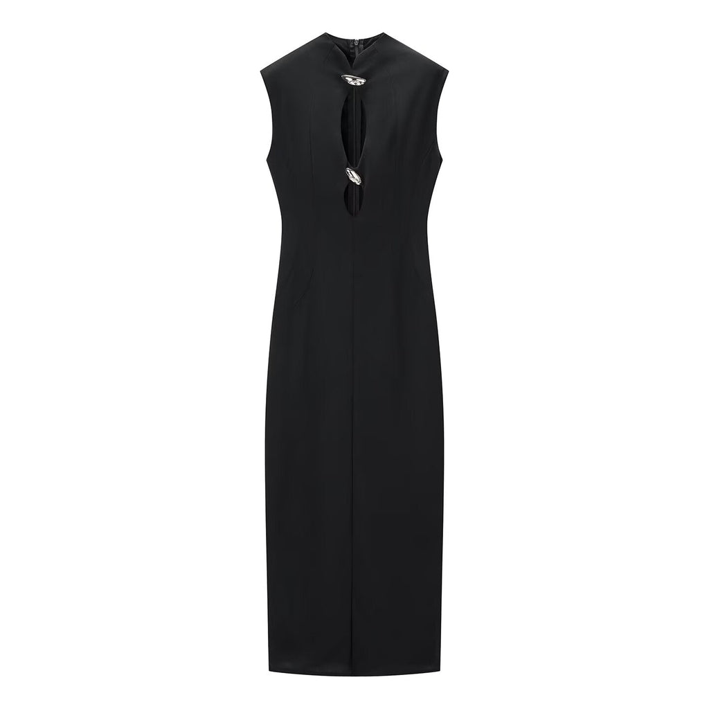 Autumn Winter Sexy Sexy Solid Color Slim Sleeveless Hollow Out Cutout Dress