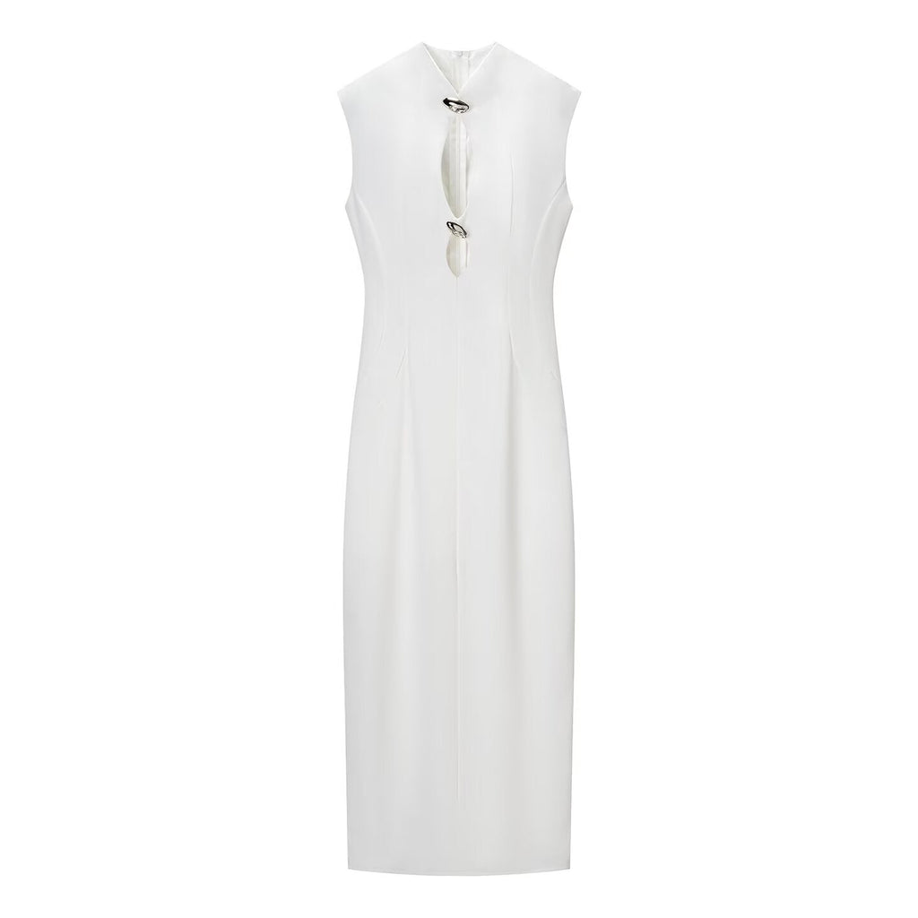 Autumn Winter Sexy Sexy Solid Color Slim Sleeveless Hollow Out Cutout Dress