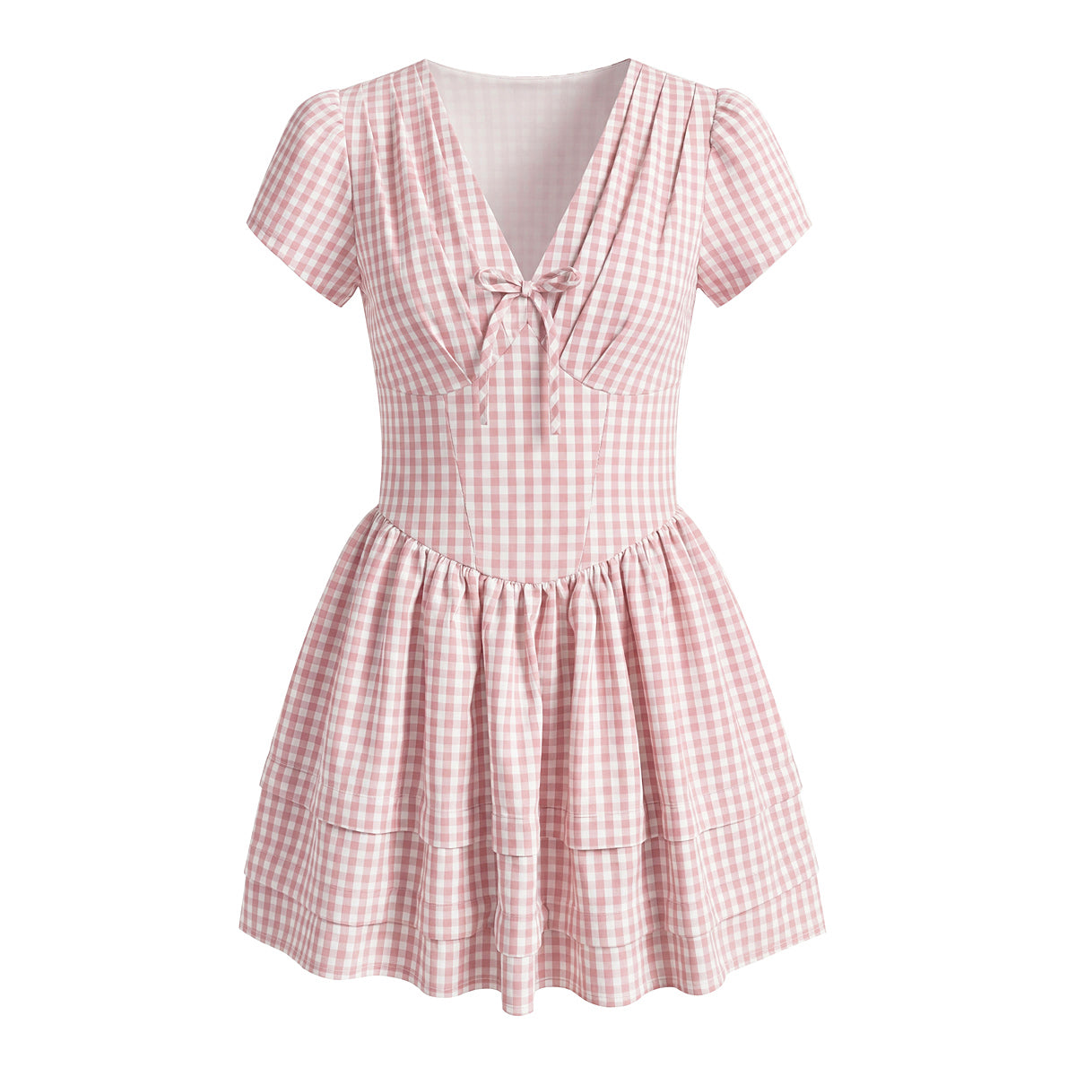 Women Clothing Spring Sweet Youthful Short Slim Plaid Waist Tight A line Dress