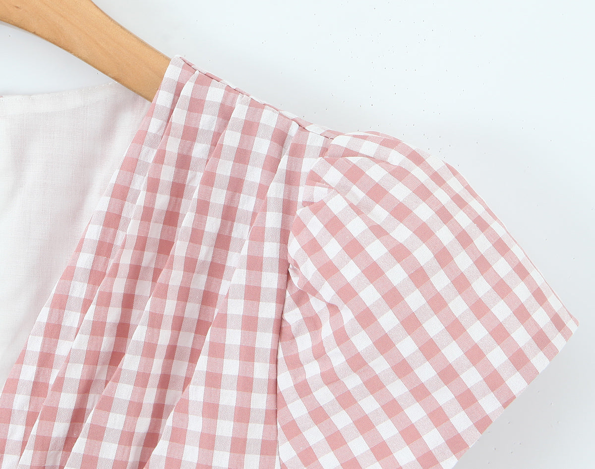 Women Clothing Spring Sweet Youthful Short Slim Plaid Waist Tight A line Dress
