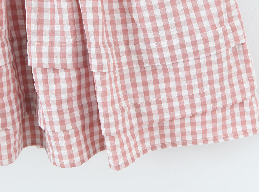 Women Clothing Spring Sweet Youthful Short Slim Plaid Waist Tight A line Dress