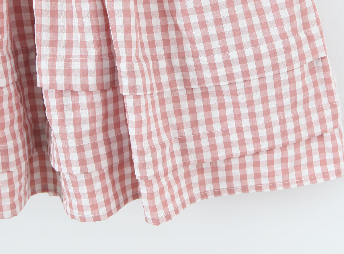 Women Clothing Spring Sweet Youthful Short Slim Plaid Waist Tight A line Dress