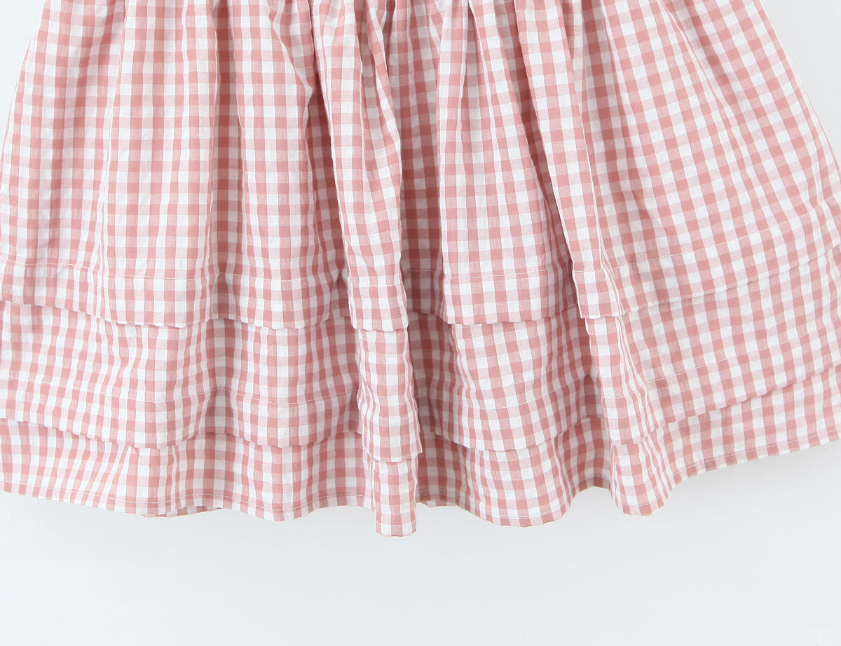 Women Clothing Spring Sweet Youthful Short Slim Plaid Waist Tight A line Dress