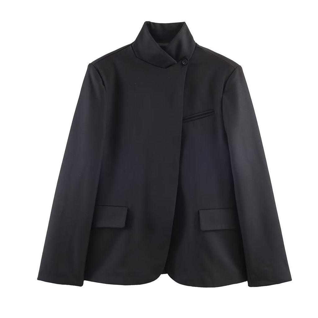 Autumn Winter Stand up Collar Blazer Mid Waist Wide Leg Trousers