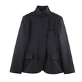 Autumn Winter Stand up Collar Blazer Mid Waist Wide Leg Trousers