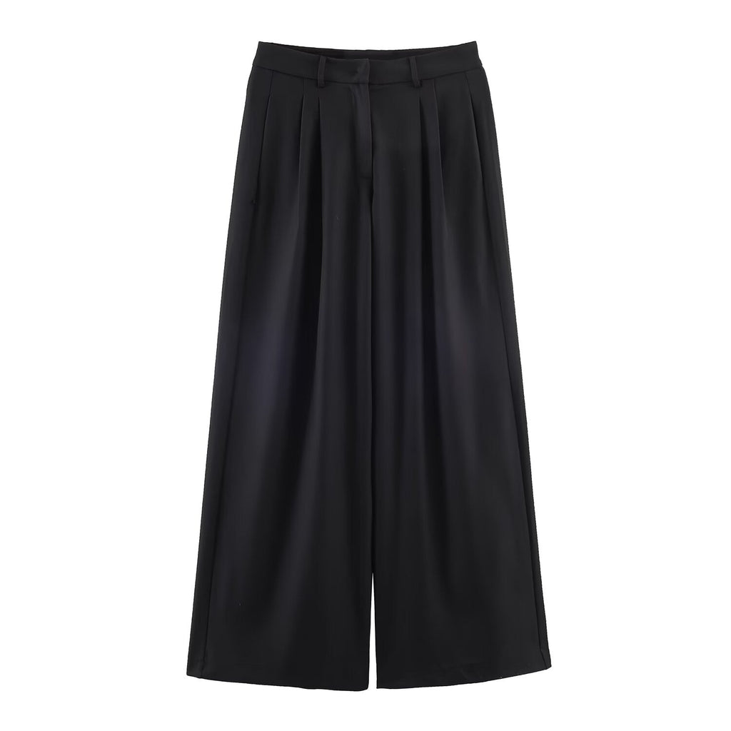 Autumn Winter Stand up Collar Blazer Mid Waist Wide Leg Trousers