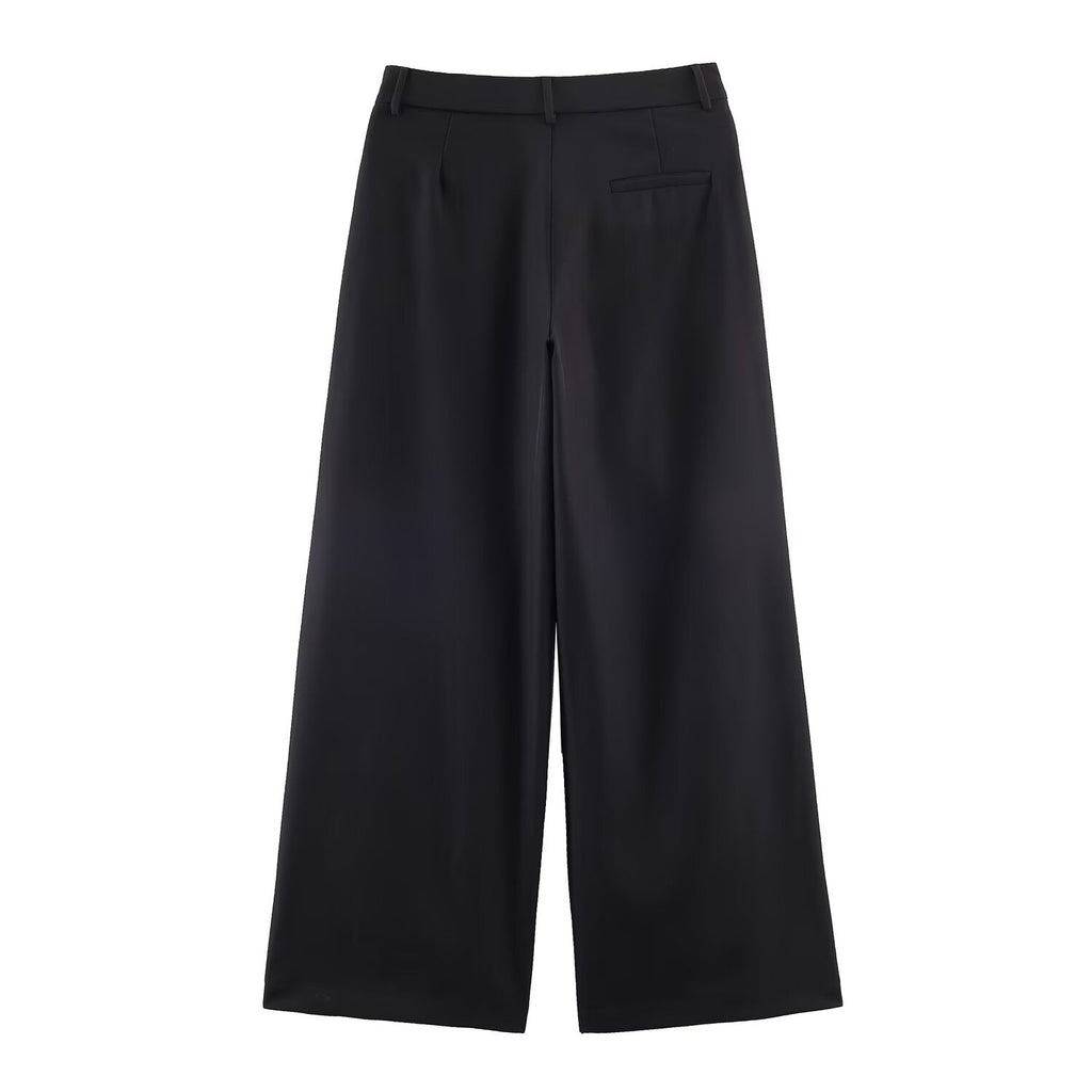 Autumn Winter Stand up Collar Blazer Mid Waist Wide Leg Trousers