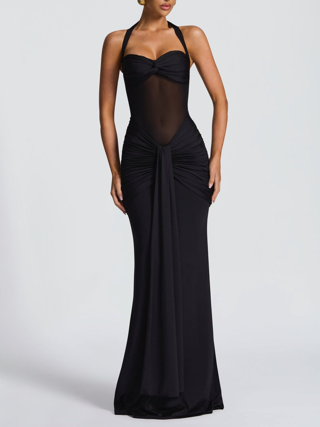 Women Clothing Summer Sexy Stitching See through Halter Dress