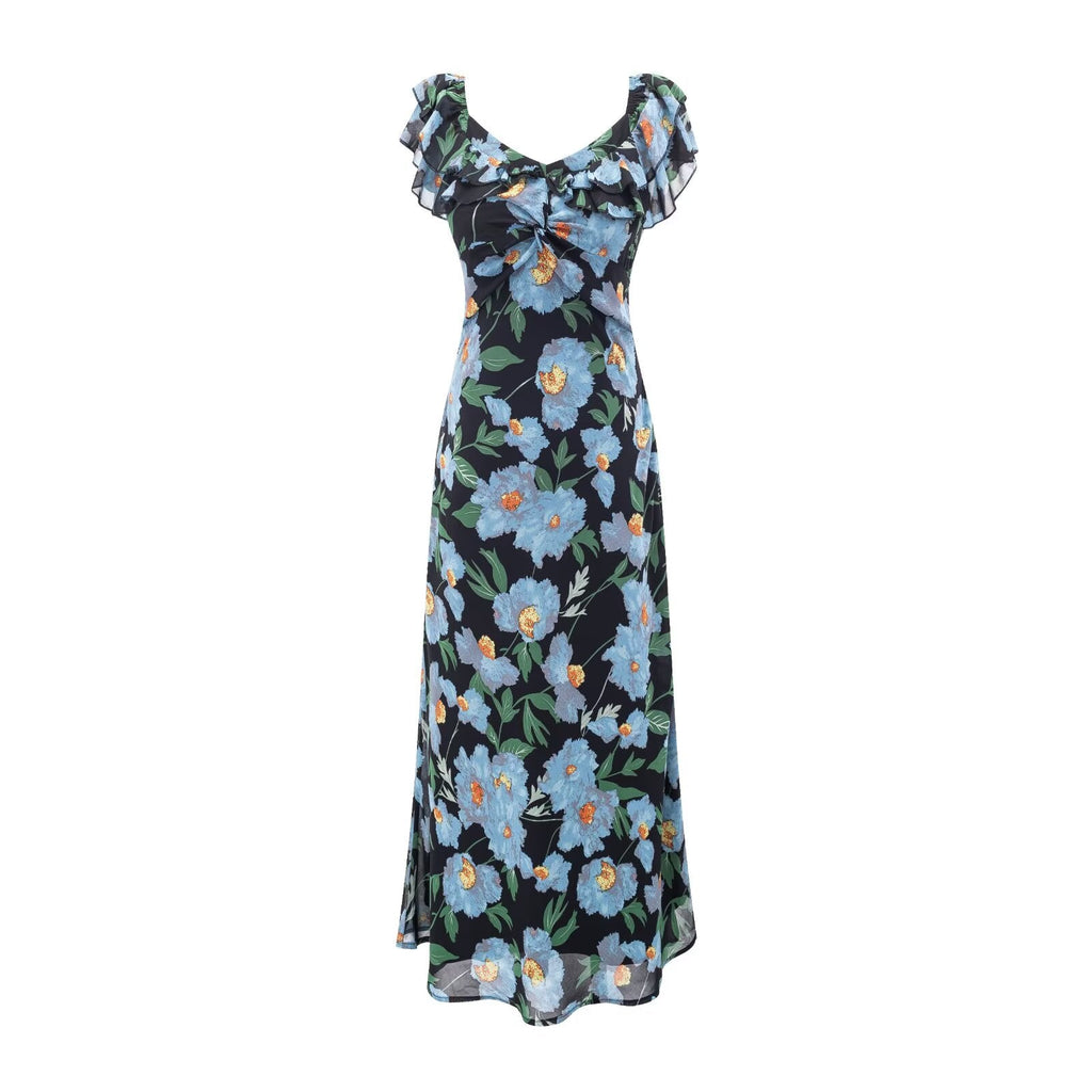 Summer Pastoral Fresh Beautiful Vacation Flying Sleeves Printed Waist Controlled Dress