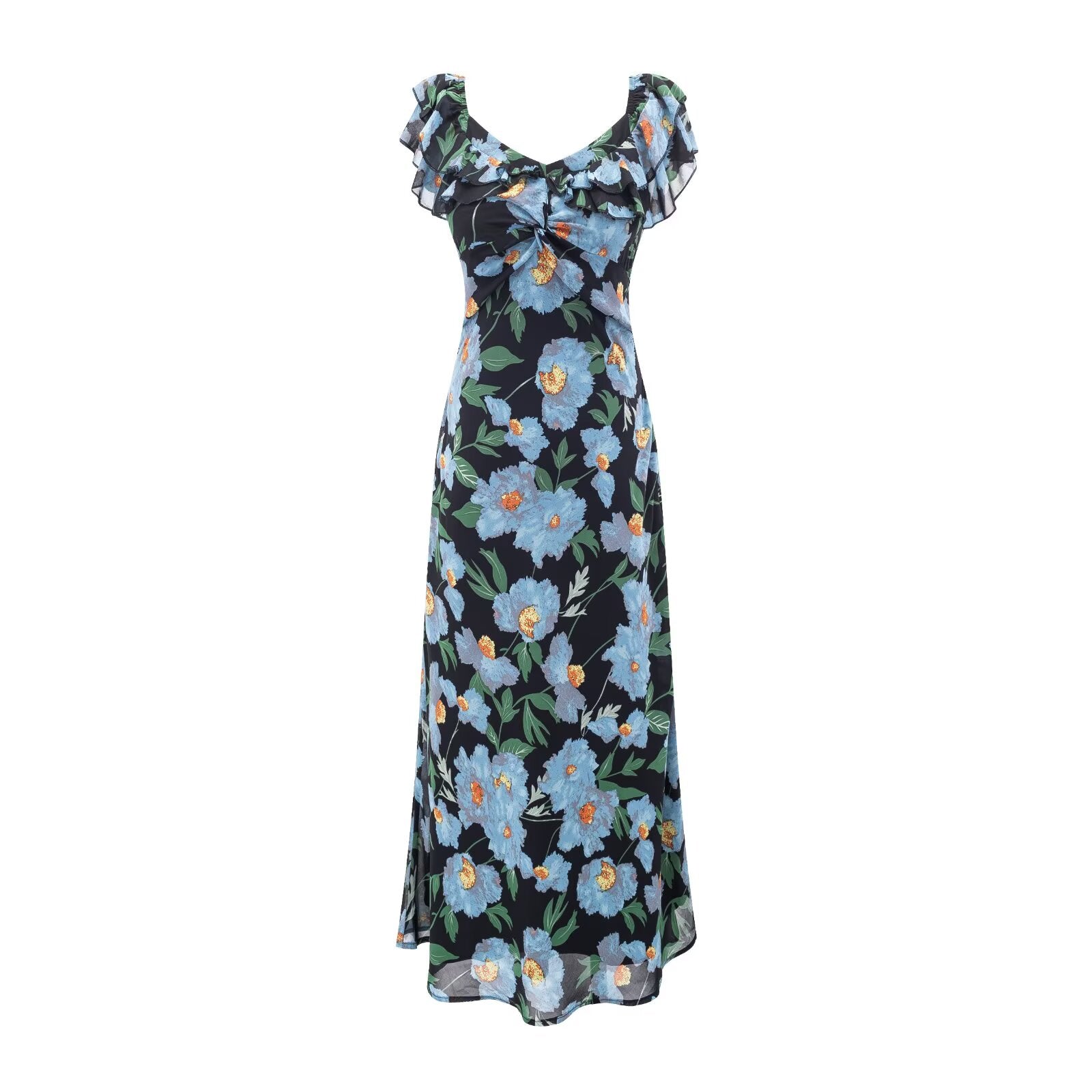 Summer Pastoral Fresh Beautiful Vacation Flying Sleeves Printed Waist Controlled Dress