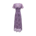 Elegant Slimming V Neckline Pullover Lace Stitching Design Dress Lace up Waist Tight Purple Dress
