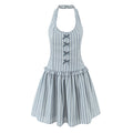 Vintage Stripe Printed Bow Halter Waist Tight Slimming Vest Dress