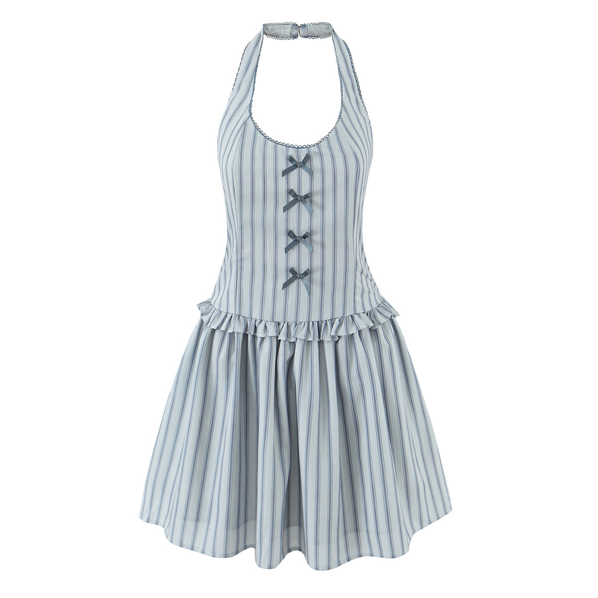 Vintage Stripe Printed Bow Halter Waist Tight Slimming Vest Dress