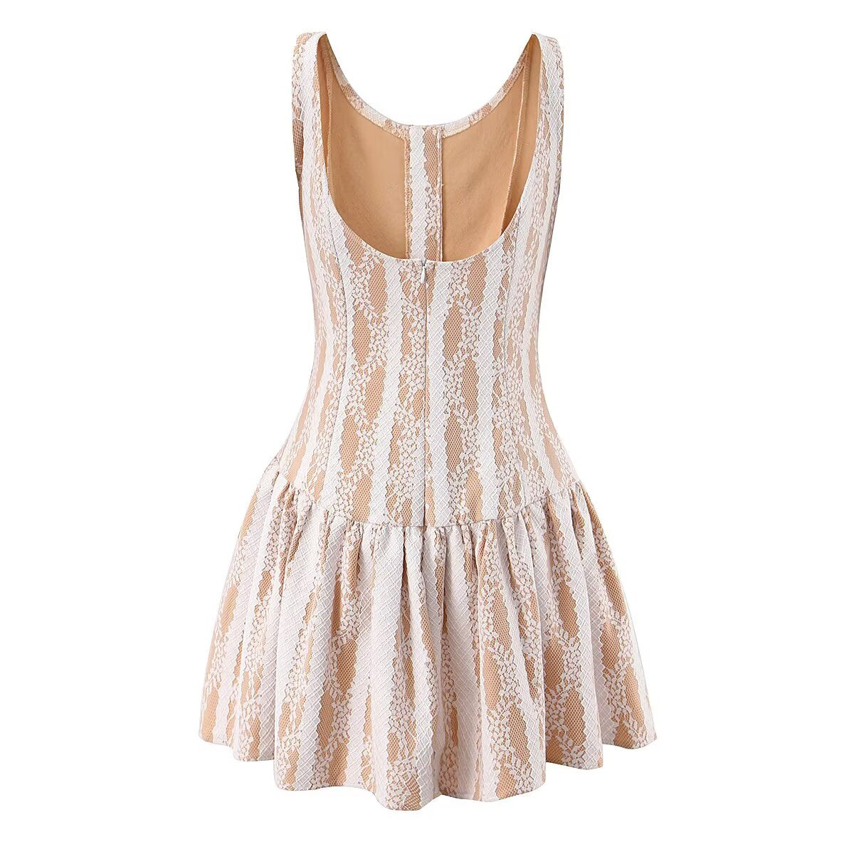 Winter Pure Wind Sleeveless round Neck Sexy Backless Lace Patchwork Waist Slimming Dress