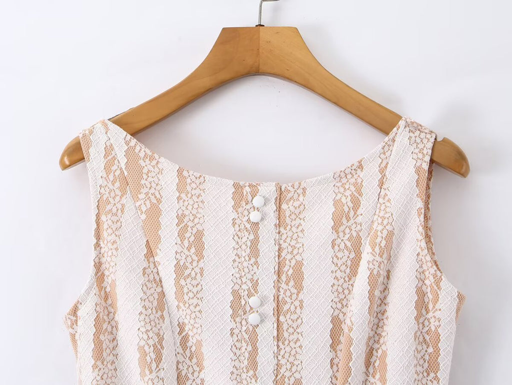 Winter Pure Wind Sleeveless round Neck Sexy Backless Lace Patchwork Waist Slimming Dress