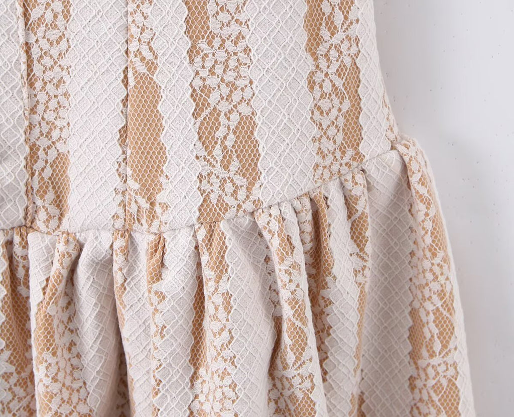 Winter Pure Wind Sleeveless round Neck Sexy Backless Lace Patchwork Waist Slimming Dress