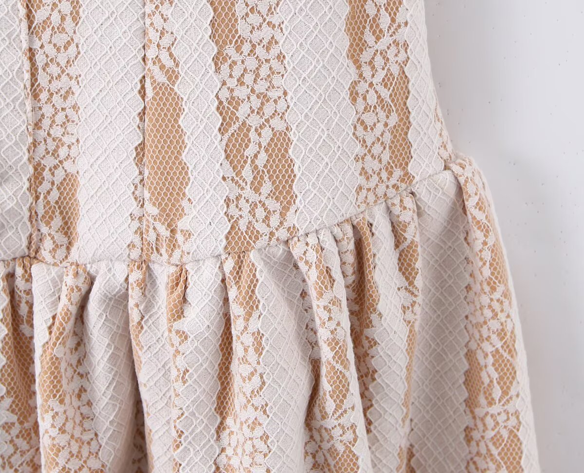 Winter Pure Wind Sleeveless round Neck Sexy Backless Lace Patchwork Waist Slimming Dress