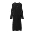 Autumn Women Clothing Fashionable Simple Black Lace Transparent Long Sleeve Dress