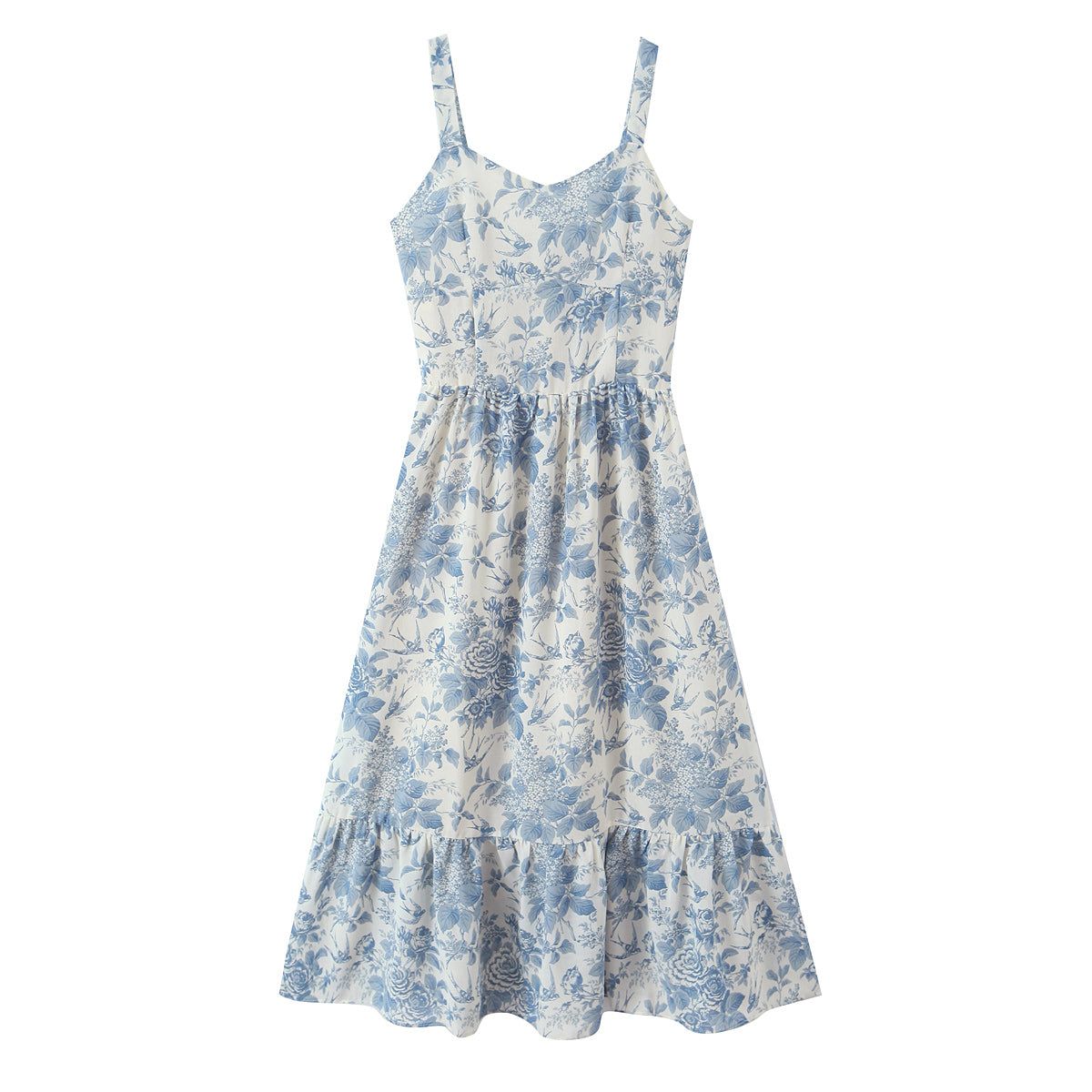Floral Swallow Print Slim Fit Slimming Large Cami Dress for Women Spring