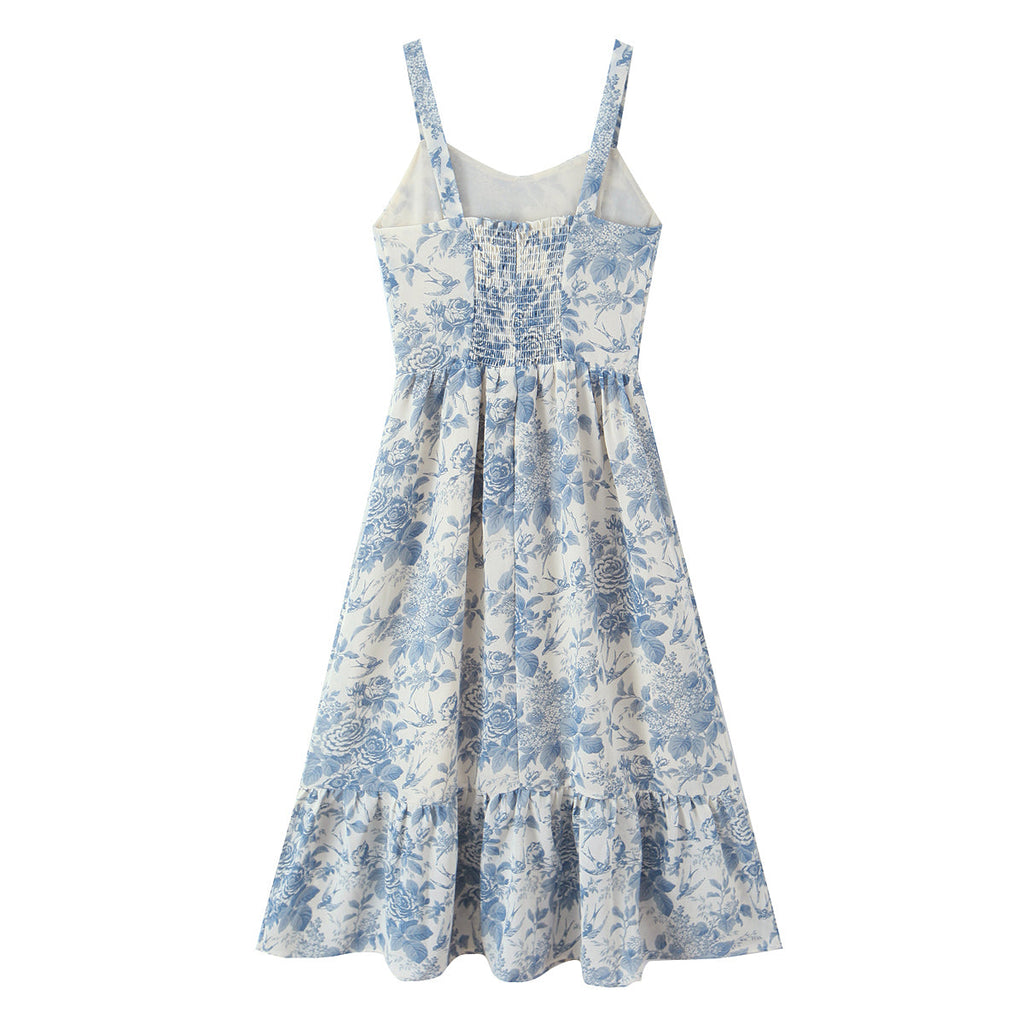 Floral Swallow Print Slim Fit Slimming Large Cami Dress for Women Spring