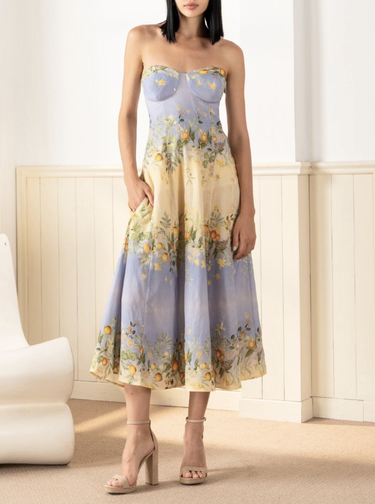 Vacation Positioning Printed Dress Sexy Backless Slim Fit Strap Tube Top Dress