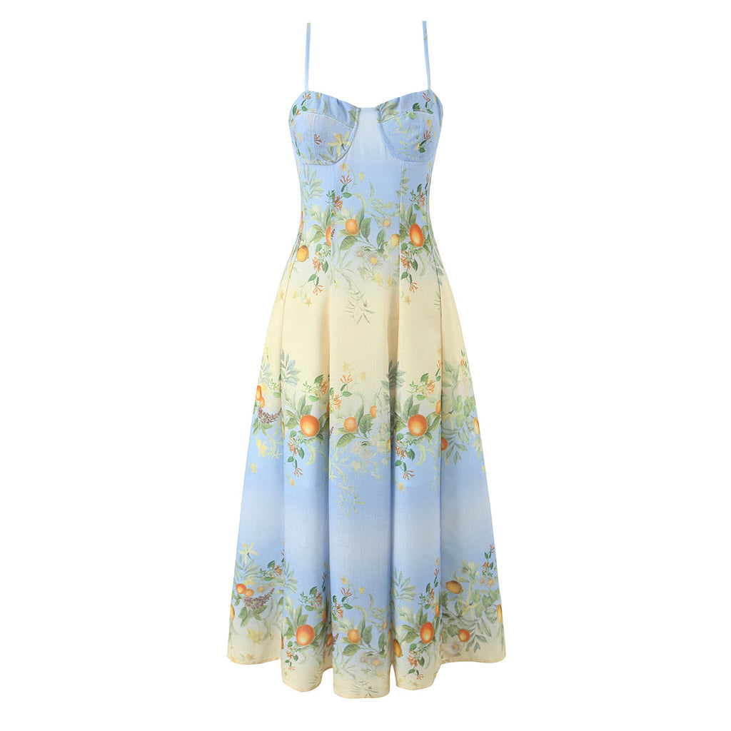 Vacation Positioning Printed Dress Sexy Backless Slim Fit Strap Tube Top Dress