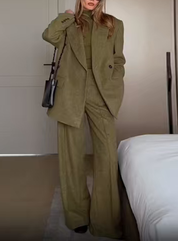 Women Clothing Spring Office One Button Blazer High Waist Wide Leg Pants