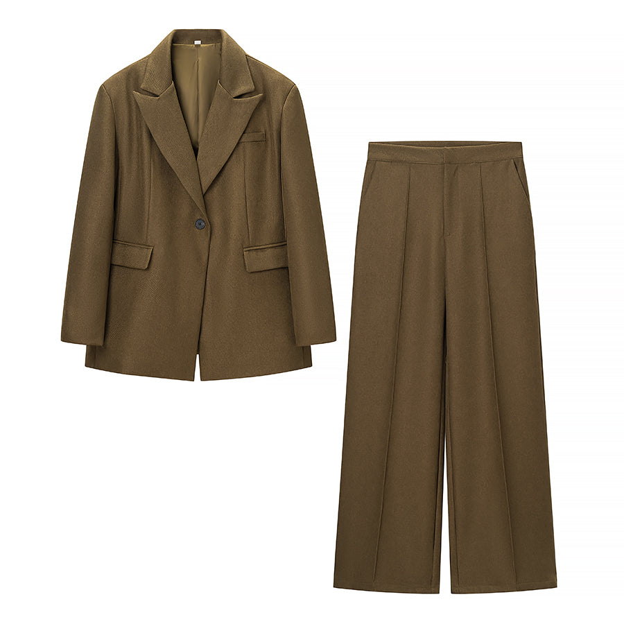 Women Clothing Spring Office One Button Blazer High Waist Wide Leg Pants