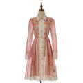 Women lace collar long sleeved belted printed blouse short Dress elegant dress
