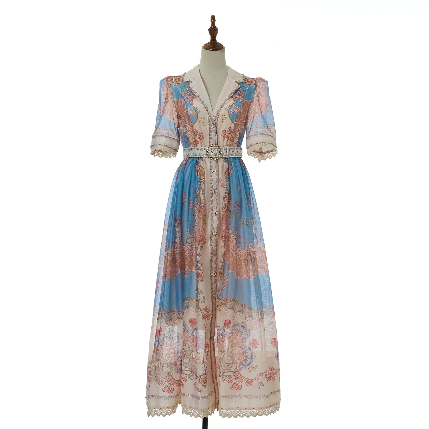Women Autumn Print Stand Up Collar Single Button Elegant And Stylish Long Sleeved Dress