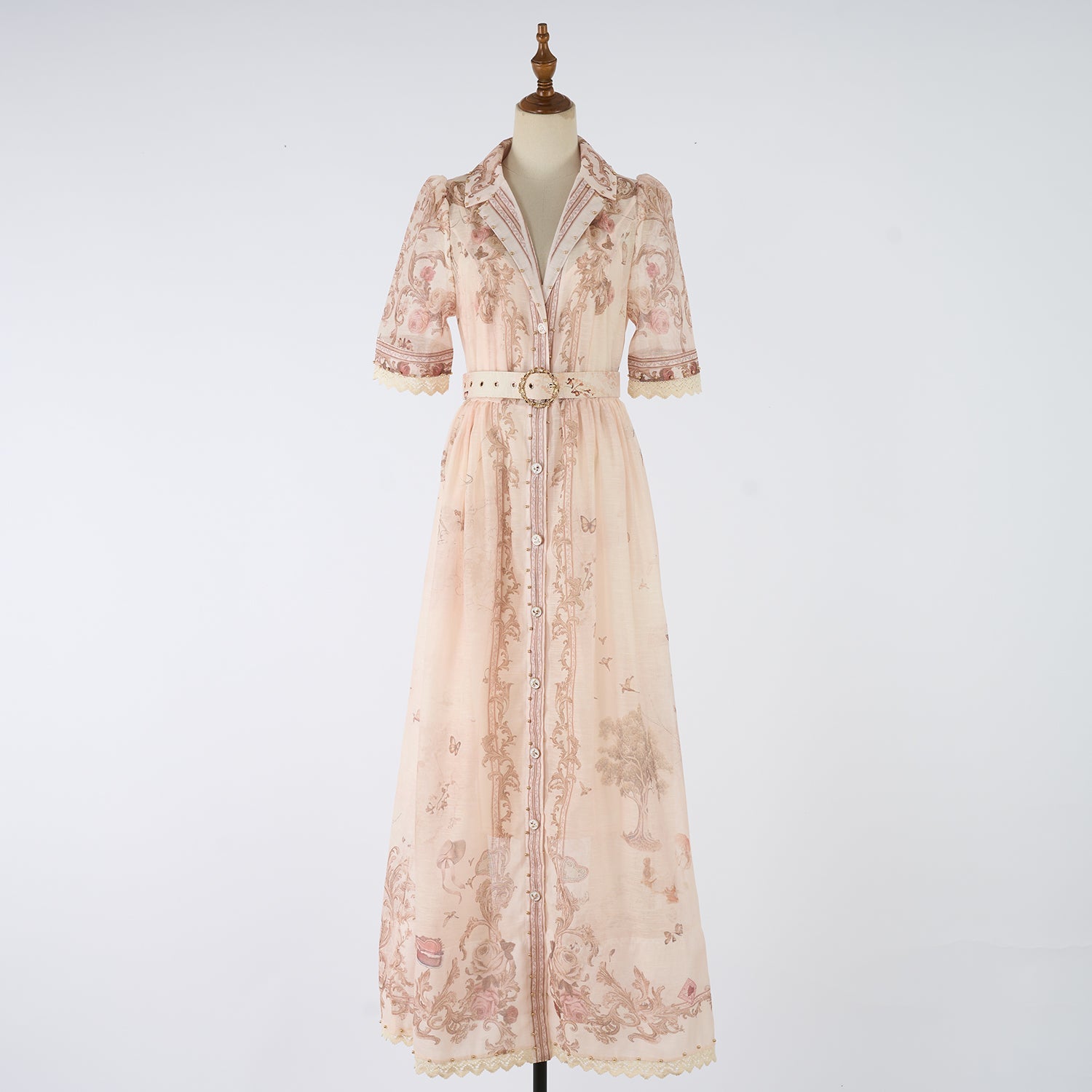 Women Autumn Print Stand Up Collar Single Button Elegant And Stylish Long Sleeved Dress