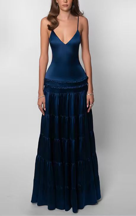 Women Clothing Spring Sexy Backless Stitching Pleated Multi Layer Strap Dress
