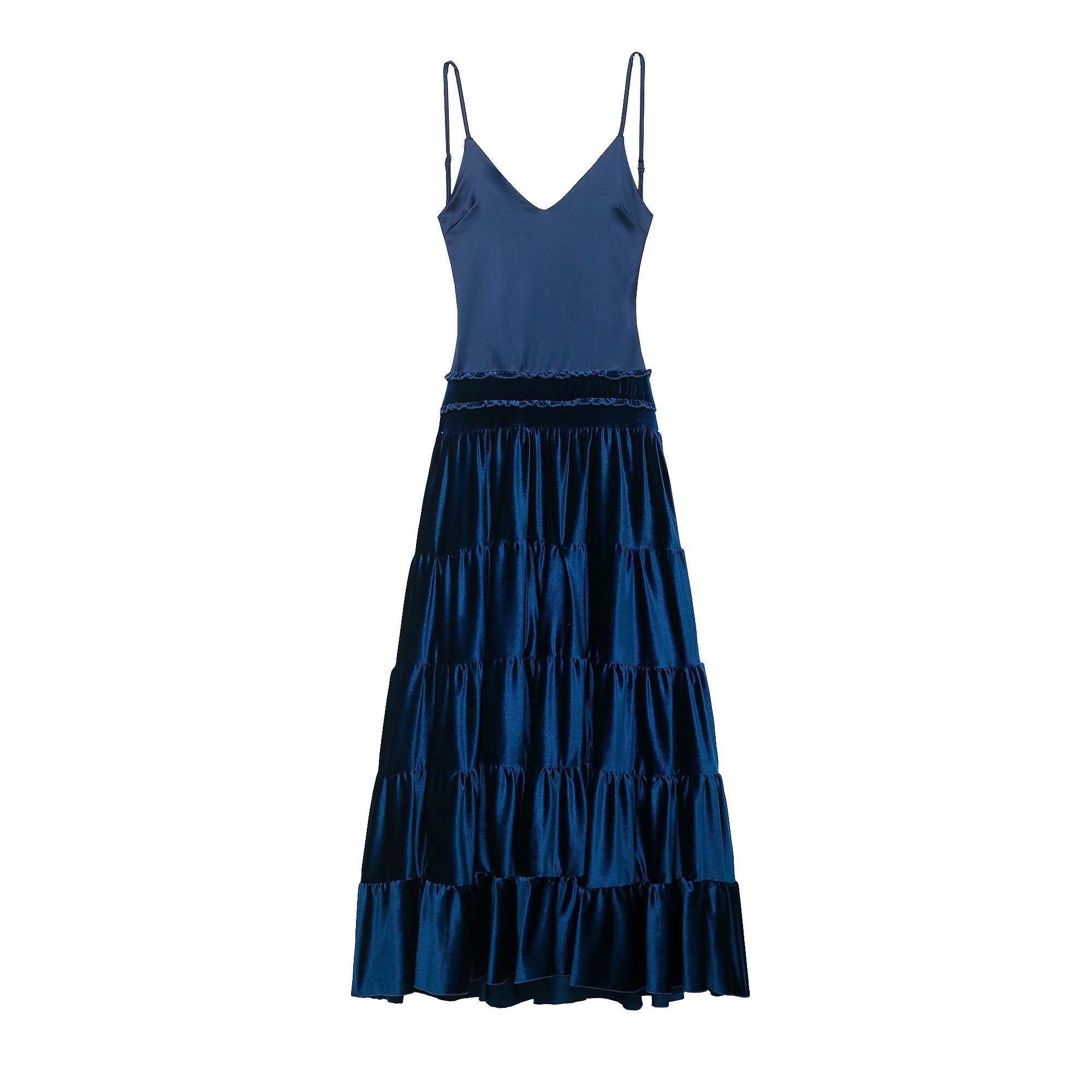 Women Clothing Spring Sexy Backless Stitching Pleated Multi Layer Strap Dress