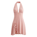 Women Summer Hem Irregular Asymmetric Backless Hanging Collar Dress